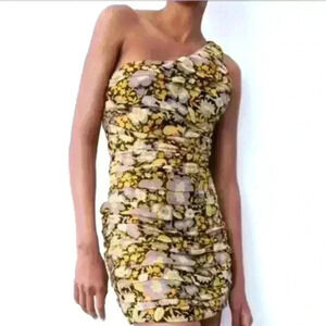 New Zara One Shoulder Floral Mini Dress - XS